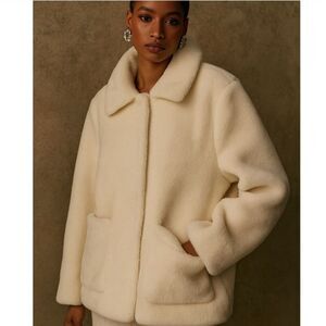 Rebecca Minkoff Harley Teddy Sherpa Fleece Jacket Ivory Medium Large Minimalist